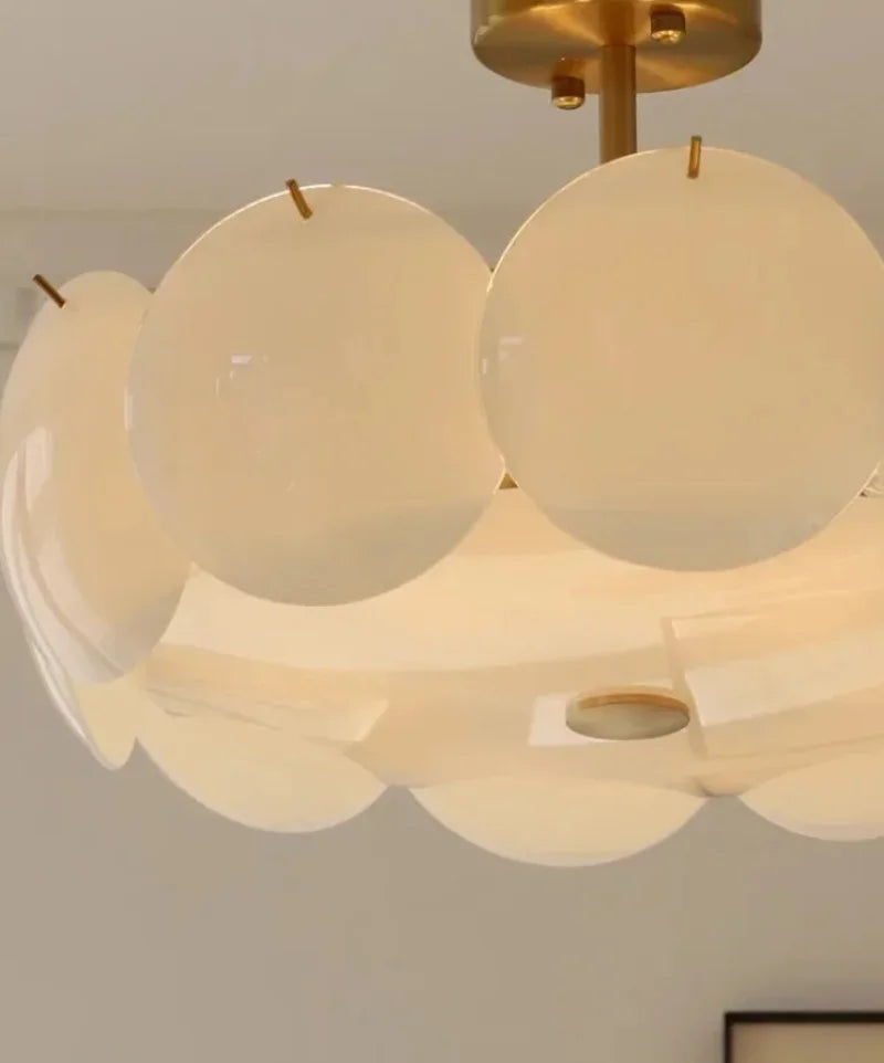 Pendant light cream-white glass discs brass accents Nordic design ceiling light pendant lamp