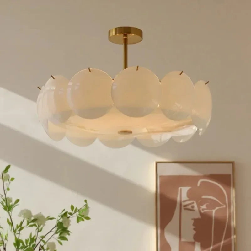 Pendant light cream-white glass discs brass accents Nordic design ceiling light pendant lamp