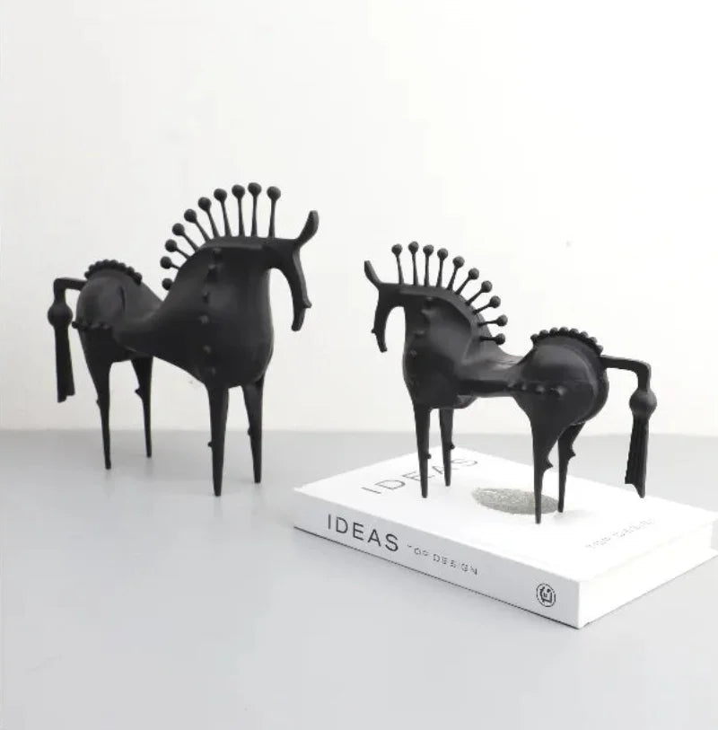 Black Metal Horse Sculpture Abstract Modern Animal Statue Bookshelf Decor Living Room Accent