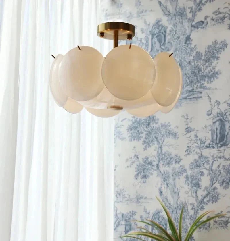 Pendant light cream-white glass discs brass accents Nordic design ceiling light pendant lamp