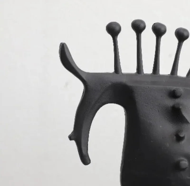 Black Metal Horse Sculpture Abstract Modern Animal Statue Bookshelf Decor Living Room Accent