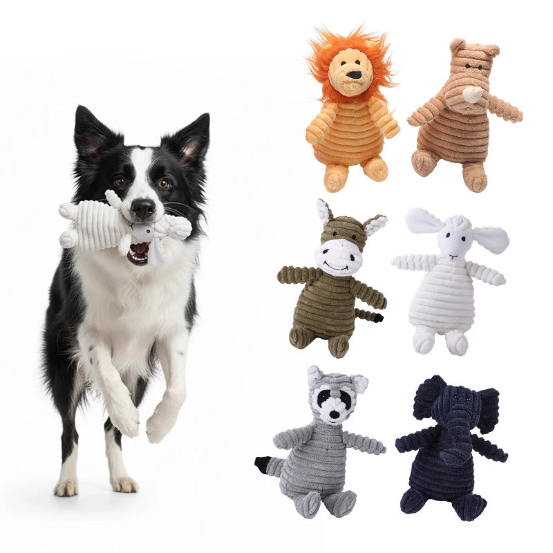 Plush corduroy squeaky dog toy animal shape durable chew toy for puppies and dogs