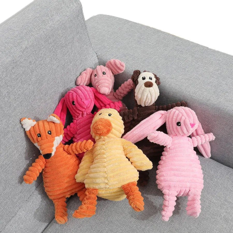 Plush corduroy squeaky dog toy animal shape durable chew toy for puppies and dogs