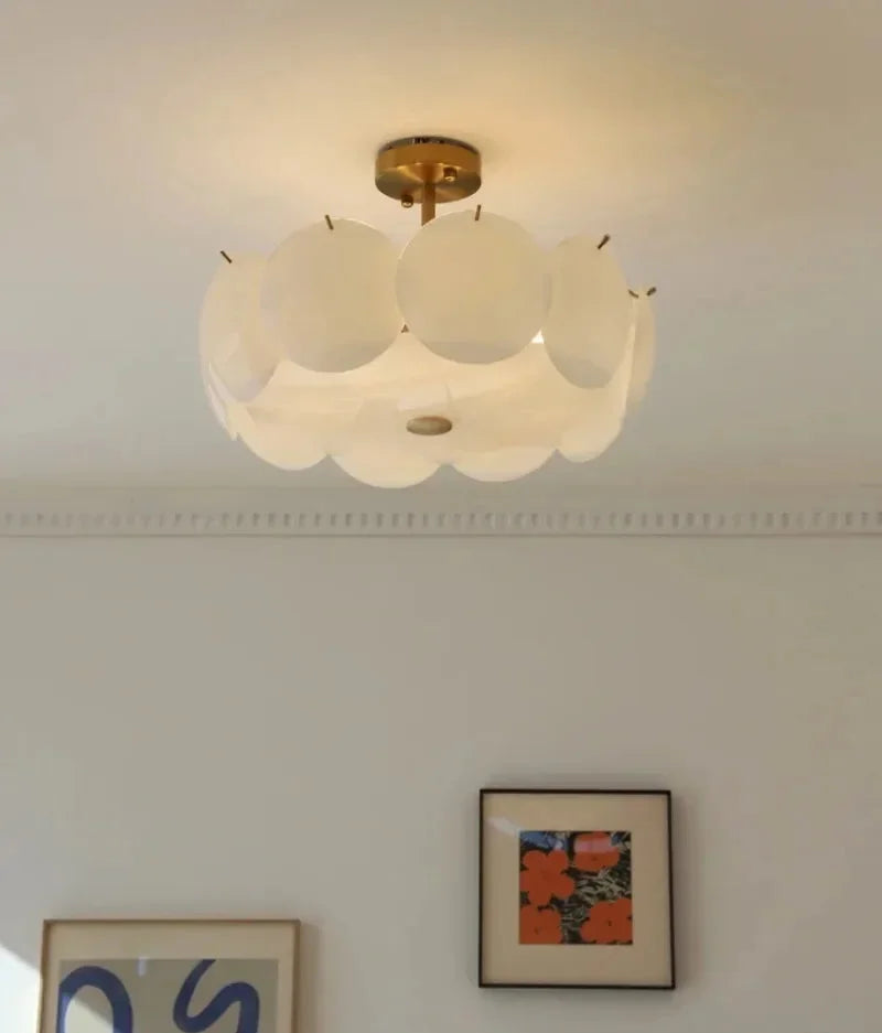 Pendant light cream-white glass discs brass accents Nordic design ceiling light pendant lamp