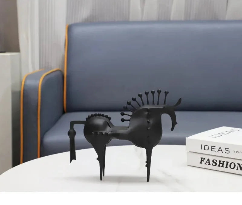 Black Metal Horse Sculpture Abstract Modern Animal Statue Bookshelf Decor Living Room Accent