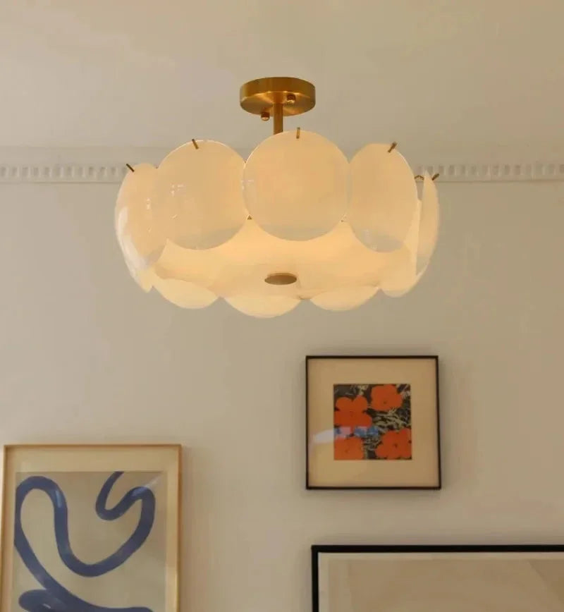 Pendant light cream-white glass discs brass accents Nordic design ceiling light pendant lamp