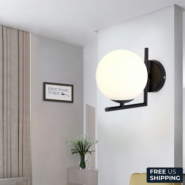 sphere white frosted lampshade black handle wall lamp