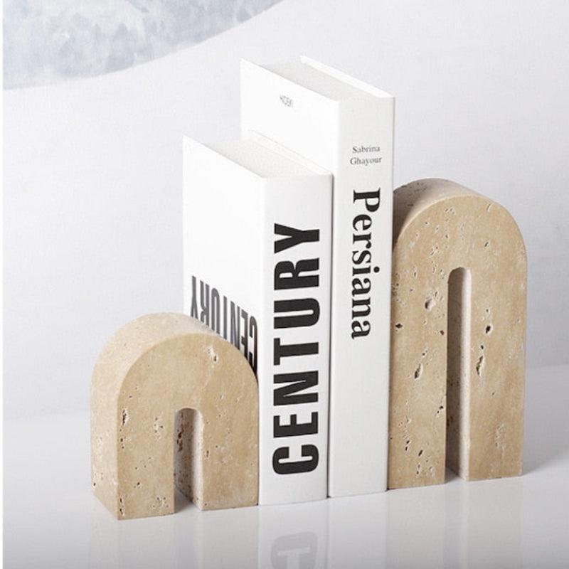 U Tower Stone Book Stand Holder beige Travertine U-shaped profile with visible natural veining medium 10×5×12.5cm