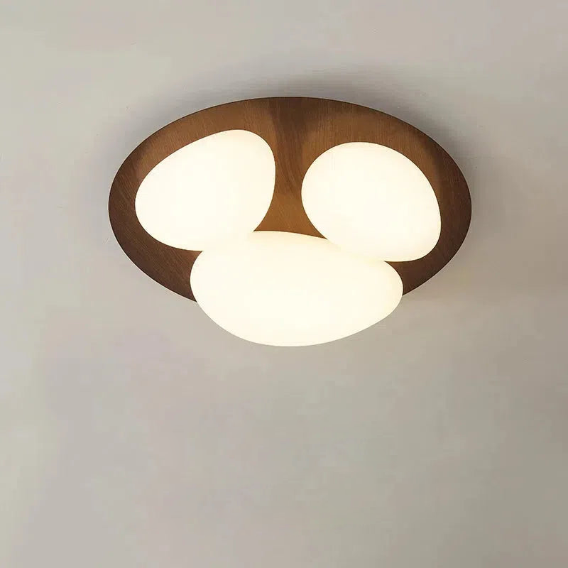 Walnut Nest Ceiling Lamp walnut-finish wood base frosted glass diffusers tricolor LED flush mount 50cm 60cm