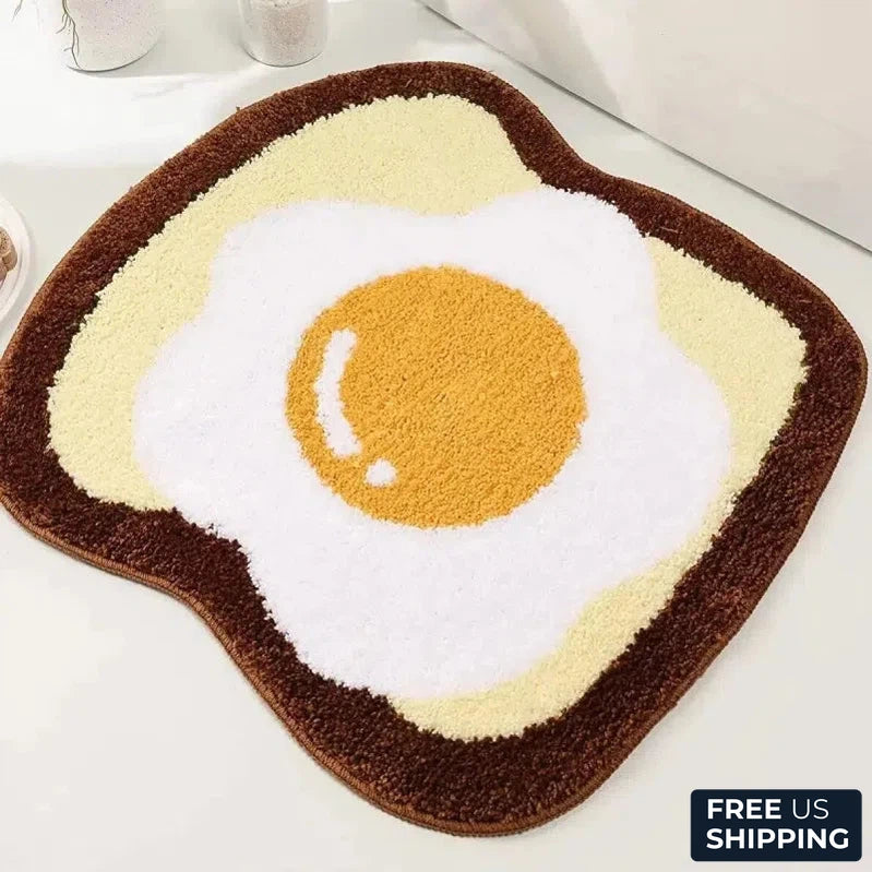 Breakfast themed egg toast cartoon are rug tufted bath mat anti slip easy machine wash