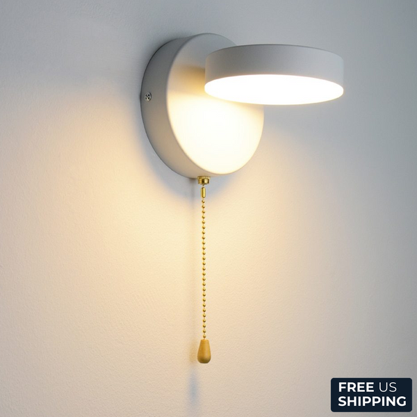 white Disk Rotate Metal LED Wall Lamp with Pull Chain