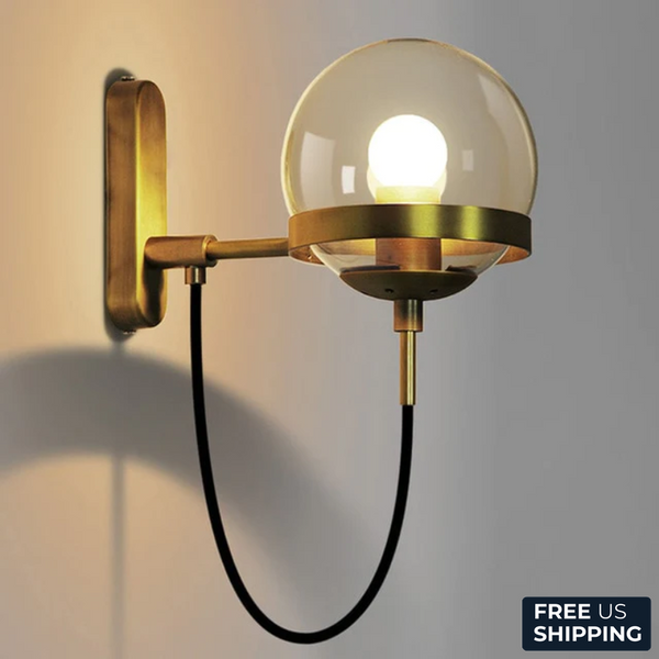 globe clear glass Antique Gold-tone Black metal hanging wall sconce with stand