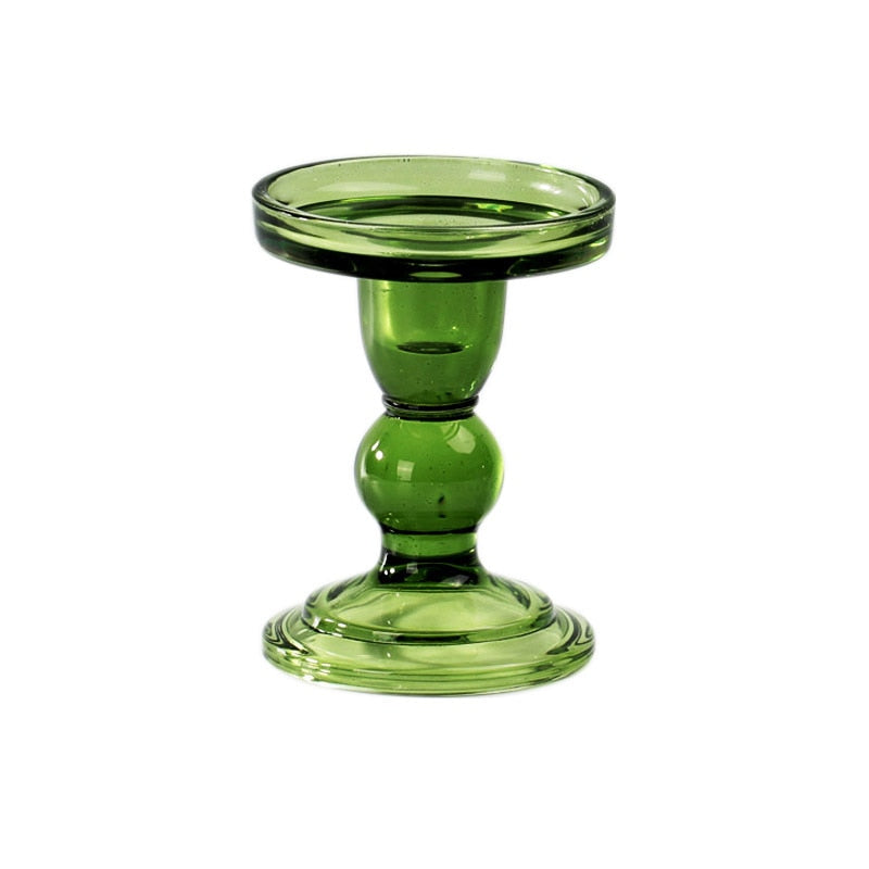 round abstract curve glass green candle holder