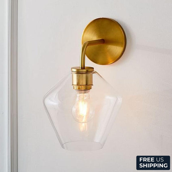 iron clear glass gold wall sconce