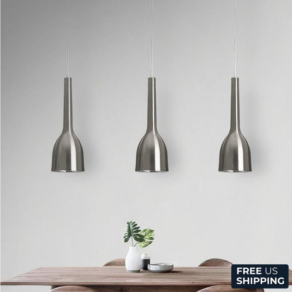 Nickel Silver Pendant Lamp LED Cylindrical Modern Style for Dining or Room Bar