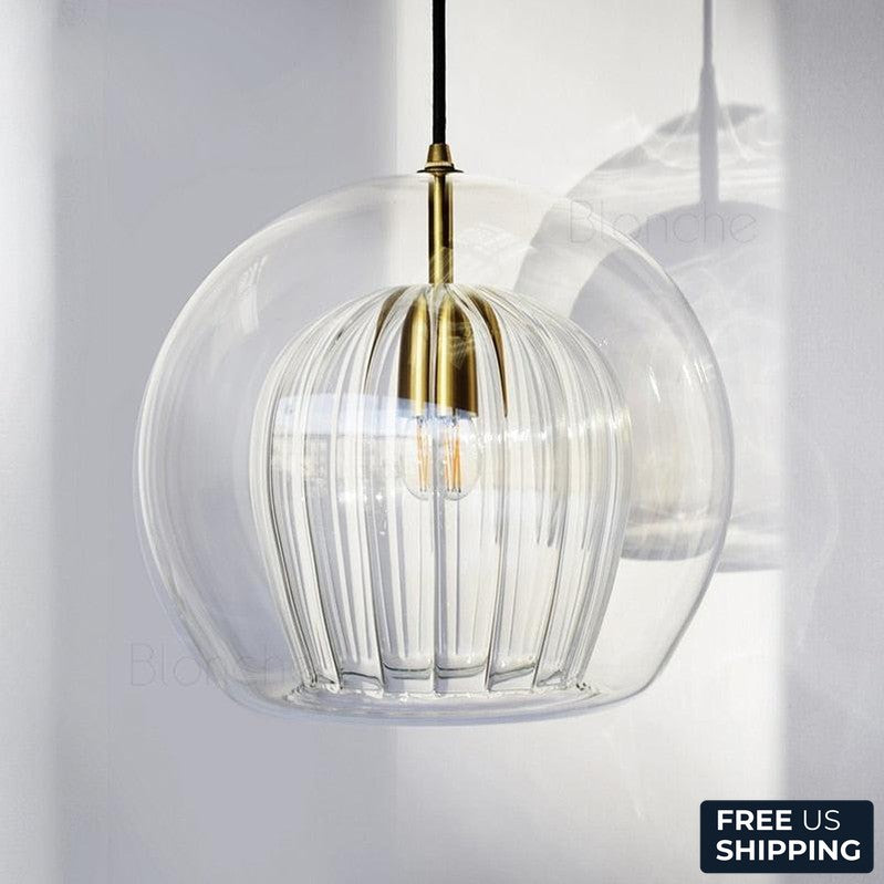 Round Clear Textured Glass Orb Ceiling Mounted Pendant Light