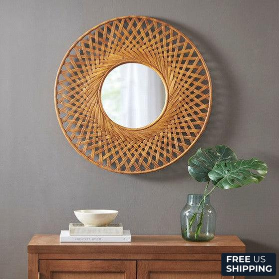 Reed Round Bamboo Wall Decor Mirror