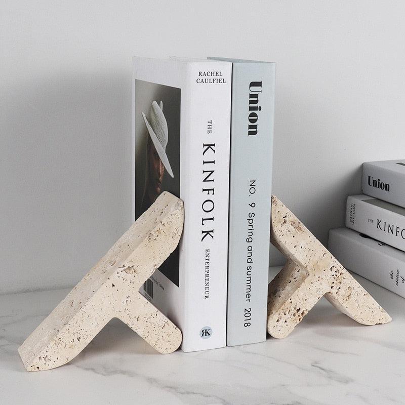 Agueda Stone Bookends: Timeless Beige, Eco-Friendly Natural