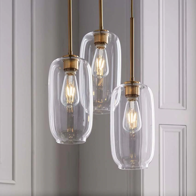 Sculpted Clear Glass Brass Luminaire for Hallway and Dining Pendant Lamp