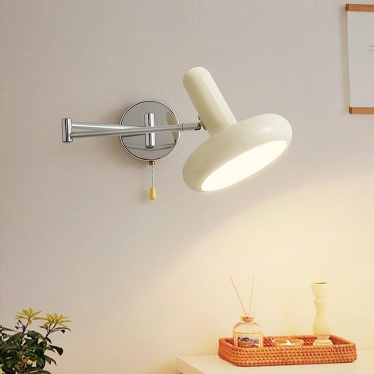 Capsule White Retro Wall Lamp painted metal and iron body adjustable downward shade pull chain switch E27 base 34 cm