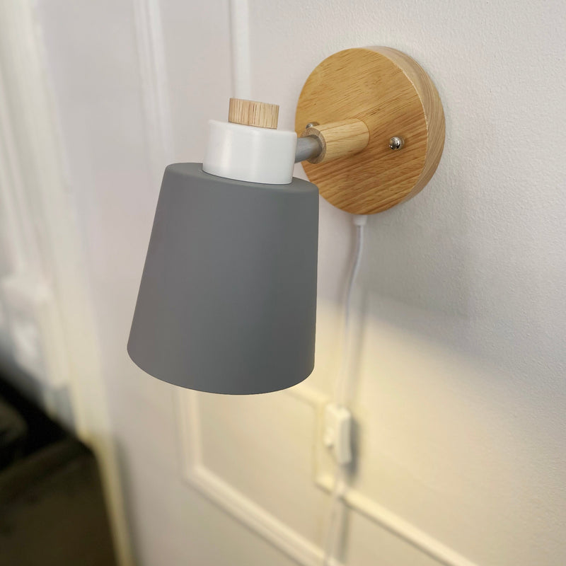 Wood & grey Metal Reading Lamp with Plug Cord