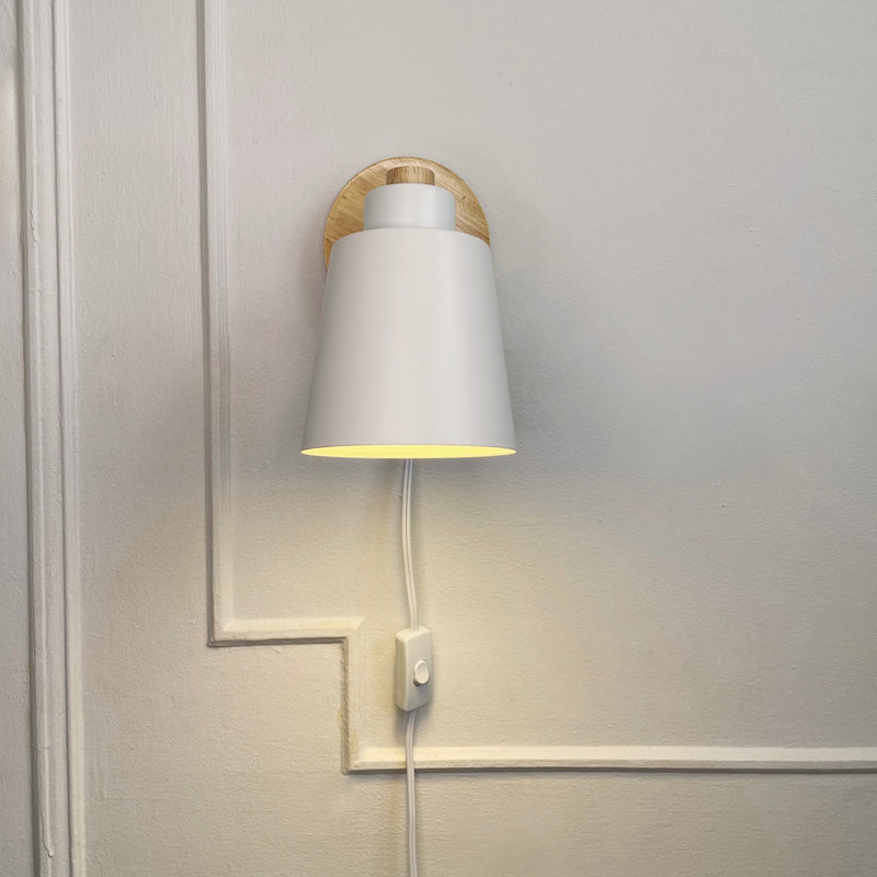 Wood & white Metal Reading Lamp with Plug Cord