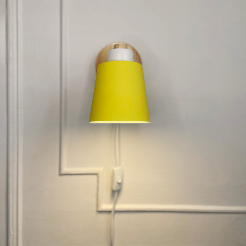 Wood & yellow Metal Reading Lamp with Plug Cord