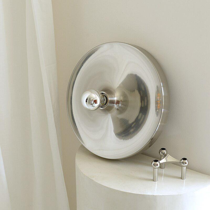 Mars Disk Wall & Ceiling Lamp chrome iron disk 13.8in diameter slim profile E27 base hardwired mount