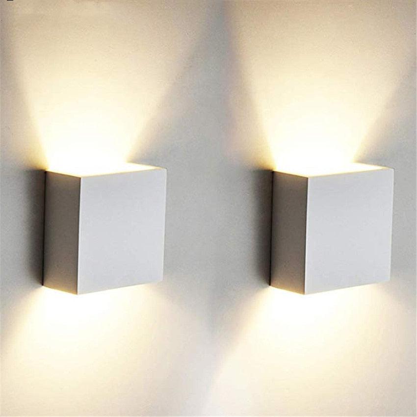 Aluminum LED Cube Wall Light painted black with up and down illumination 2x4x4 in wall-mounted E27 fixture