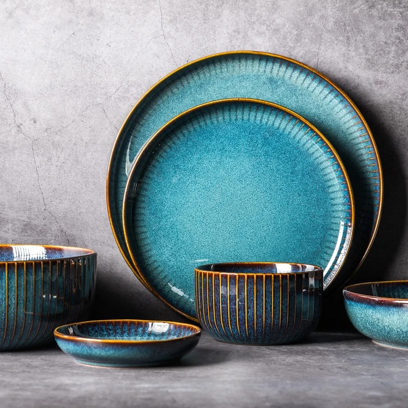 Teal Pottery Serveware River Blue Ceramic Porcelain Dinnerware
