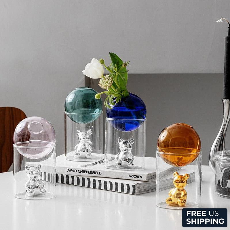 Bubble Glass Vase Bubble Glass with Cartoon Bear Flower Vase 