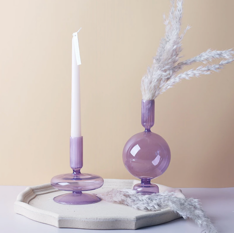 Lilac Glass Candle Holders