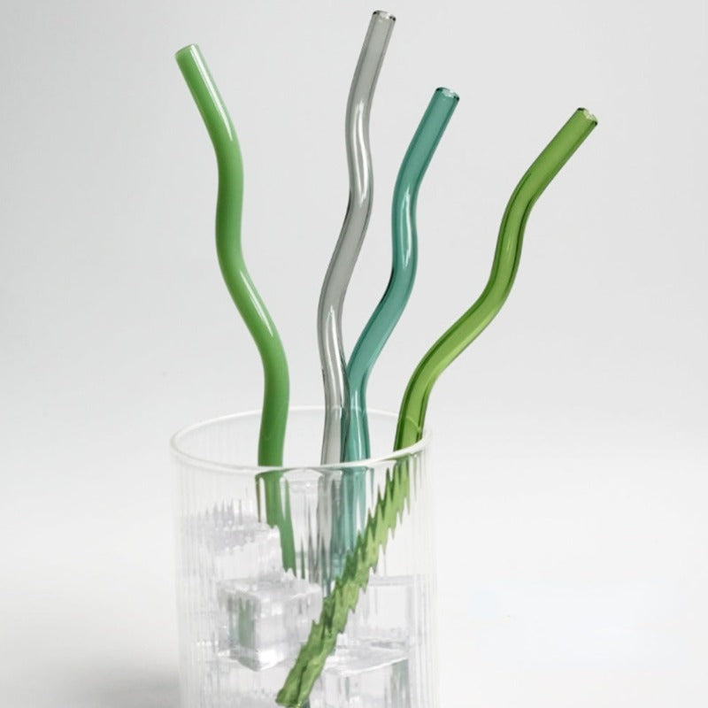 3pcs Flower Detail Straw, Clear Reusable Glass Straw For Drinking