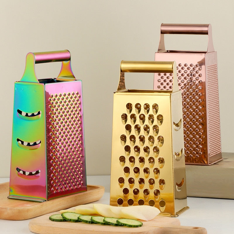 Stainless Steel Retro Fun Food Grater with mirror-polished finish vibrant color grating holes for cheese citrus and vegetables