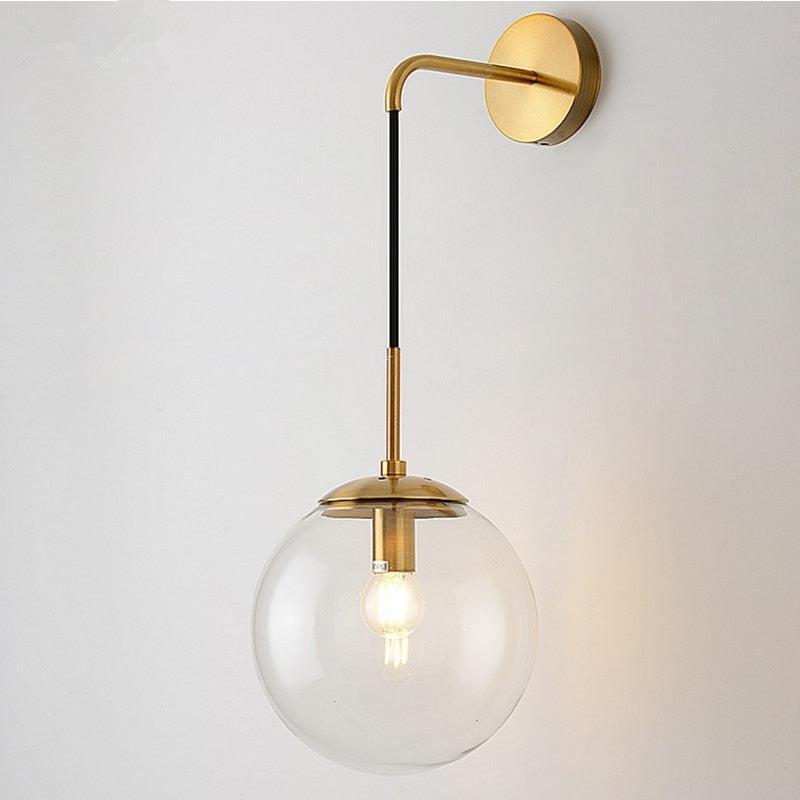 Stella Hanging Wall Sconce clear glass globe plated brass frame 15cm diameter hardwired wall light