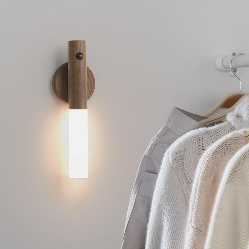 USB Rechargeable Wall Light 7in acrylic diffuser with wood accent motion sensor 740 lm warm white 500mAh battery