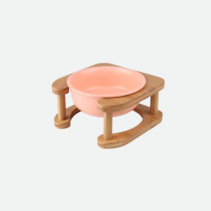 Cat Wooden Double Bowl for Eating and Drinking