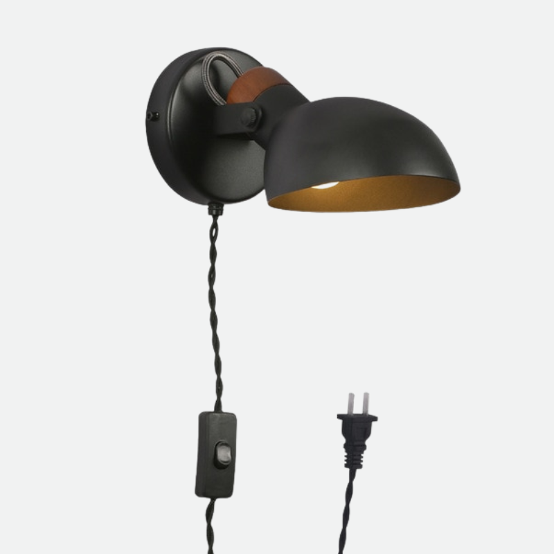 half sphere metal wood black matte wall lamp with plug