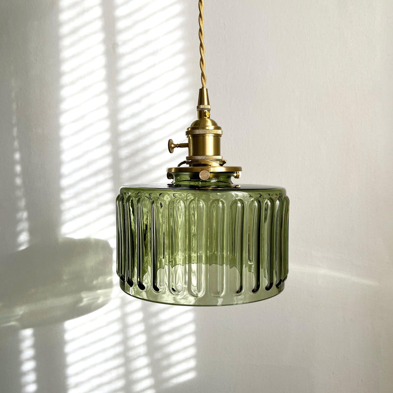 Round Green Vintage Glass Brass Pendant Lamp
