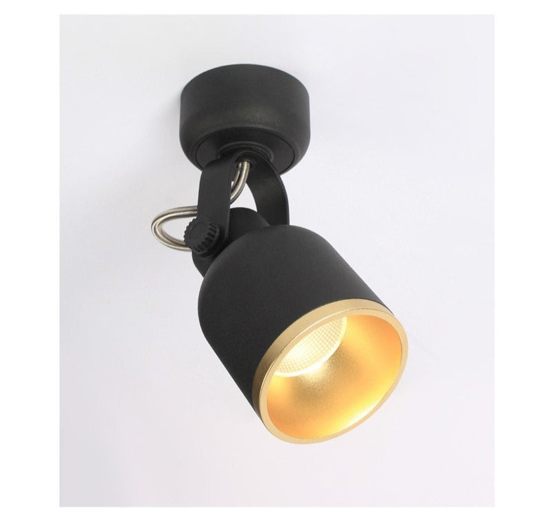 Round Led Light Black Gold Polished Aluminum Adjustable Spotlight