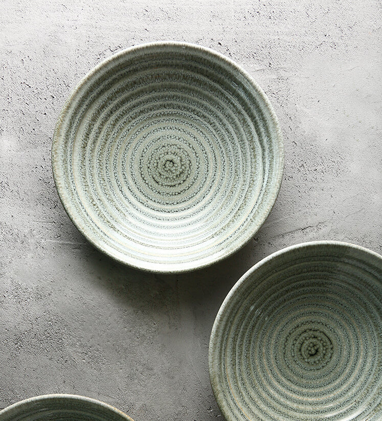 Japanese Ceramic Stoneware Deep Plate Bowl Textured Organic 
