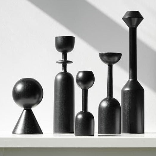 abstract wood black painted candle holders