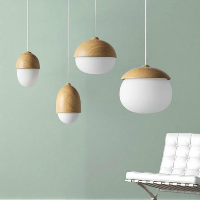 Modern Wood Pendant lights for Living Room with LED Bulbs Wood white Acorn