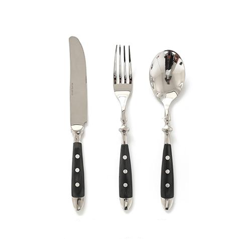 Fine Luxury Flatware in Silver Stainless steel 18/8 and Black Resin Fork Knife Spoon