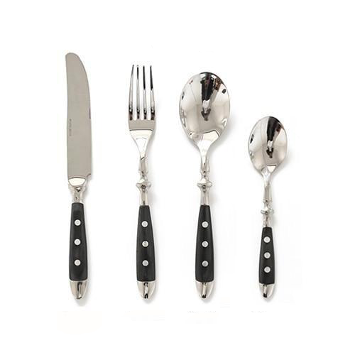 Fine Luxury Flatware in Silver Stainless steel 18/8 and Black Resin 4pc set