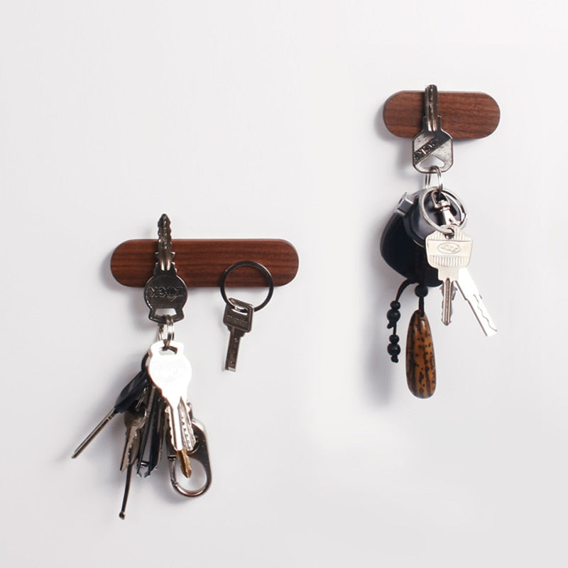 rectangular oblong dark wood wall key holder