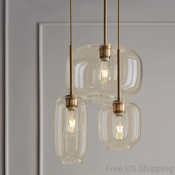 Sculpted Clear Glass Brass Luminaire  for Hallway and Dining Pendant Lamp