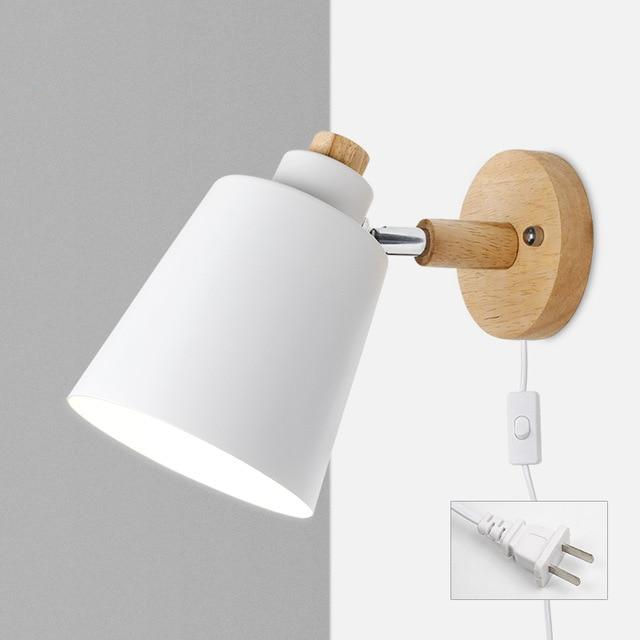 Wood & white Metal Reading Lamp with Plug Cord Installation white