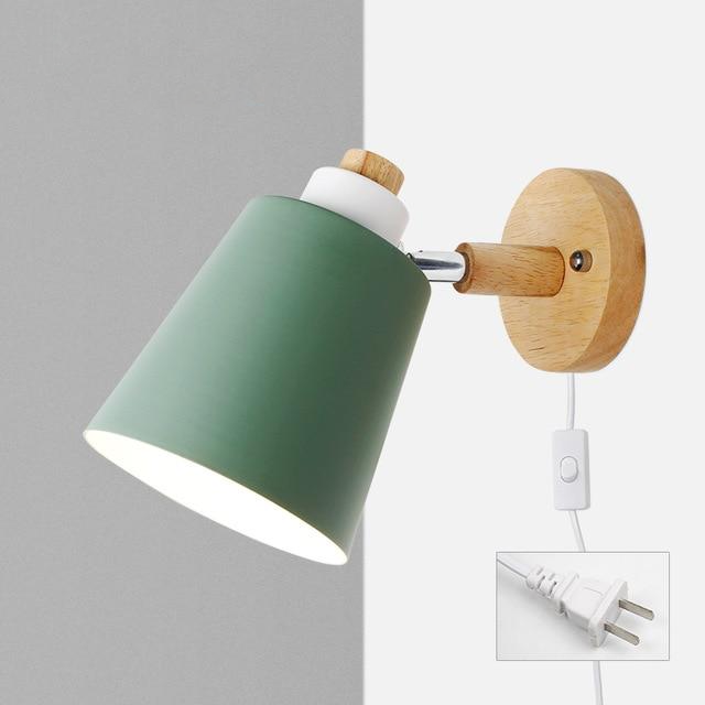 Wood & Metal green Reading Lamp with Plug Cord Installation green