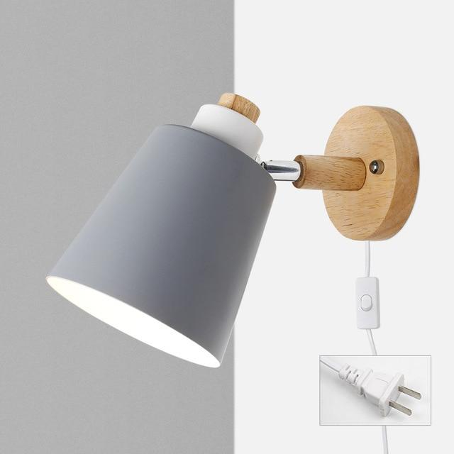 Wood & grey Metal Reading Lamp with Plug Cord Installation white